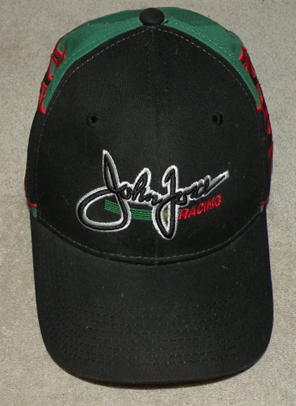 Main Gate One Size John Force Racing Adjustable Baseball Hat Black Green Flames